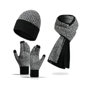 ecodudo Black unisex Color Block Beanie Hat Scarf Touch Screen Gloves Set